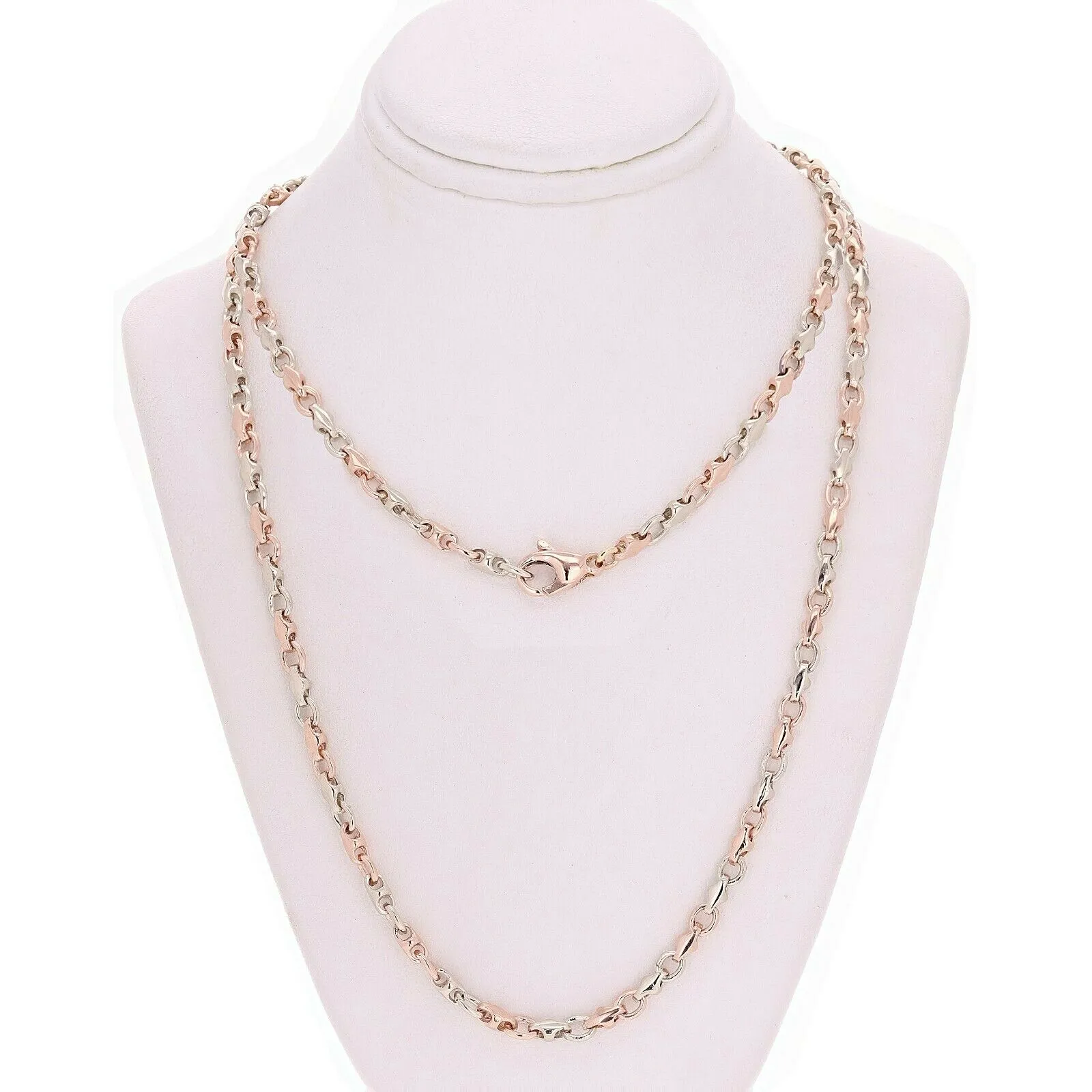 Men's 14k Yellow White or Rose Gold Handmade Fashion Link Necklace 20" - 24" 4.2mm