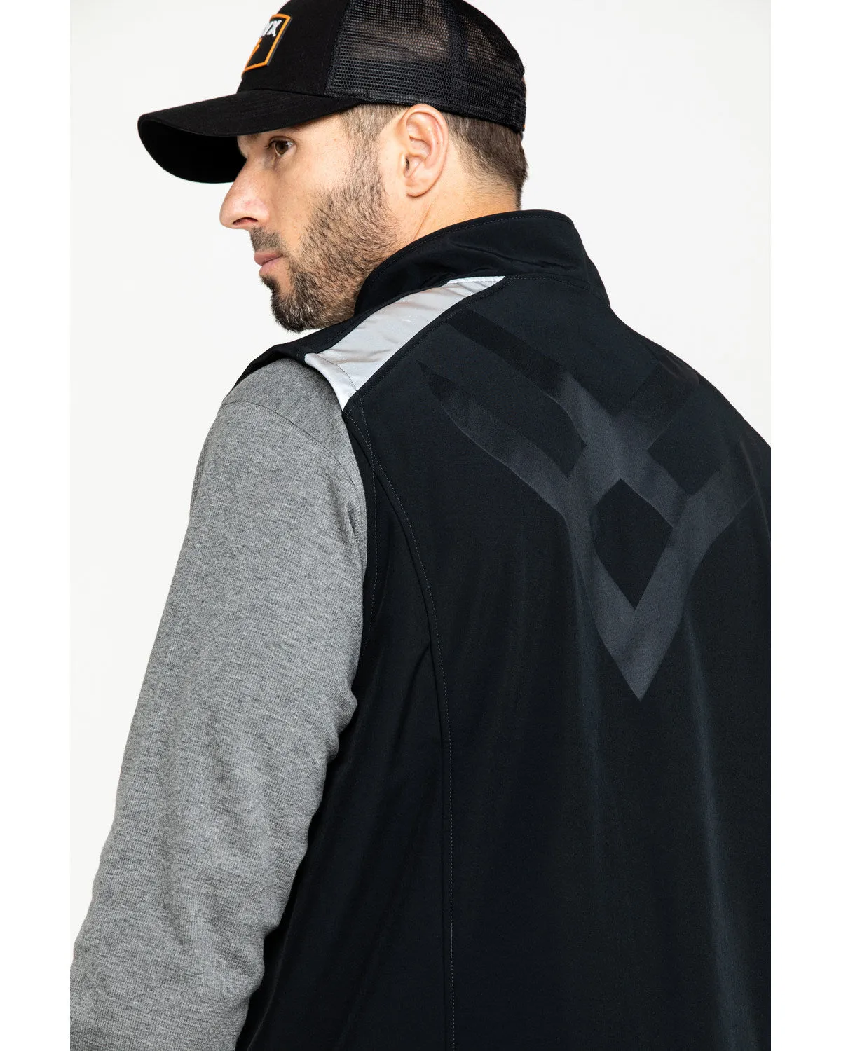 Men's Black Reflective Softshell Moto Work Vest - Tall