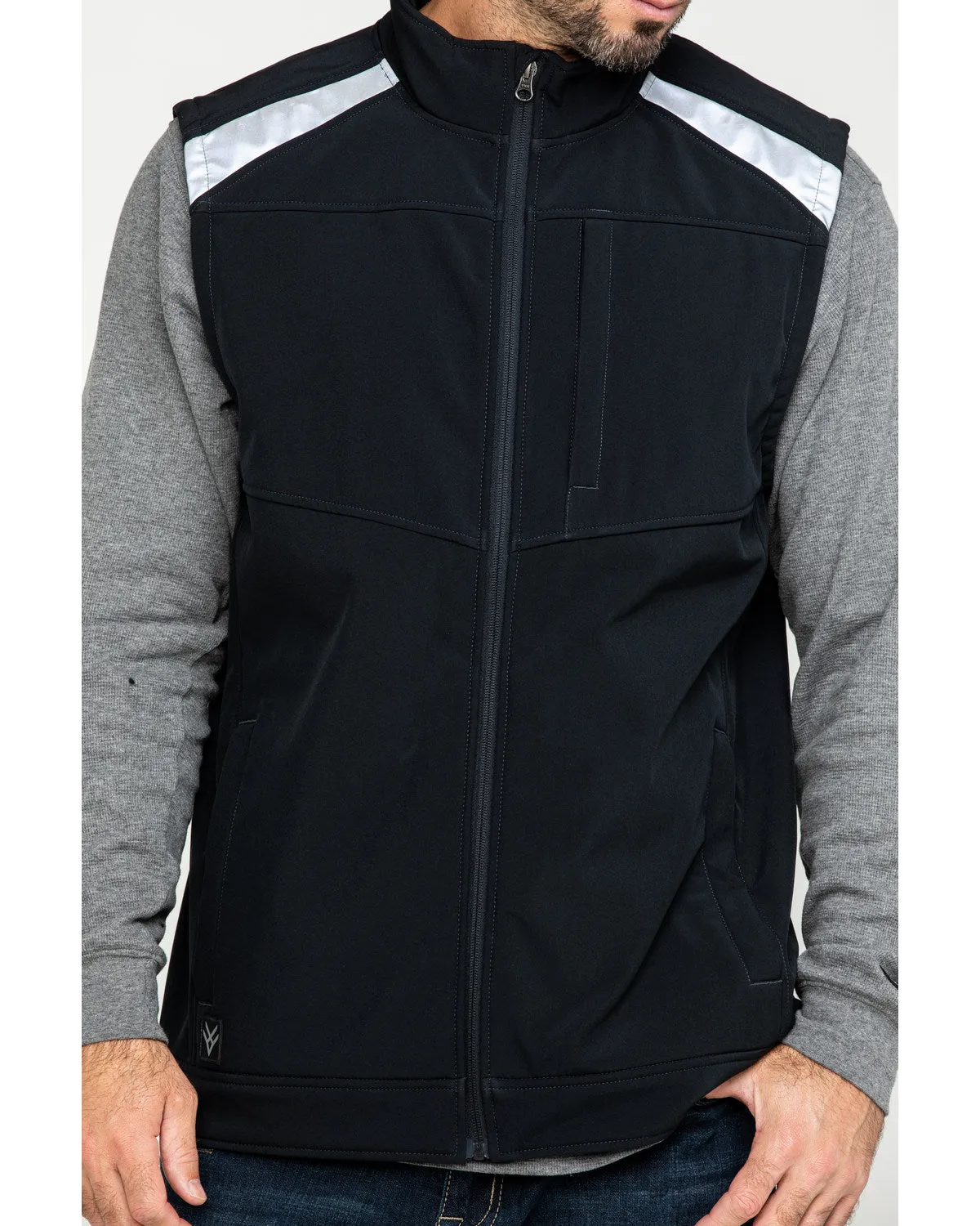 Men's Black Reflective Softshell Moto Work Vest - Tall