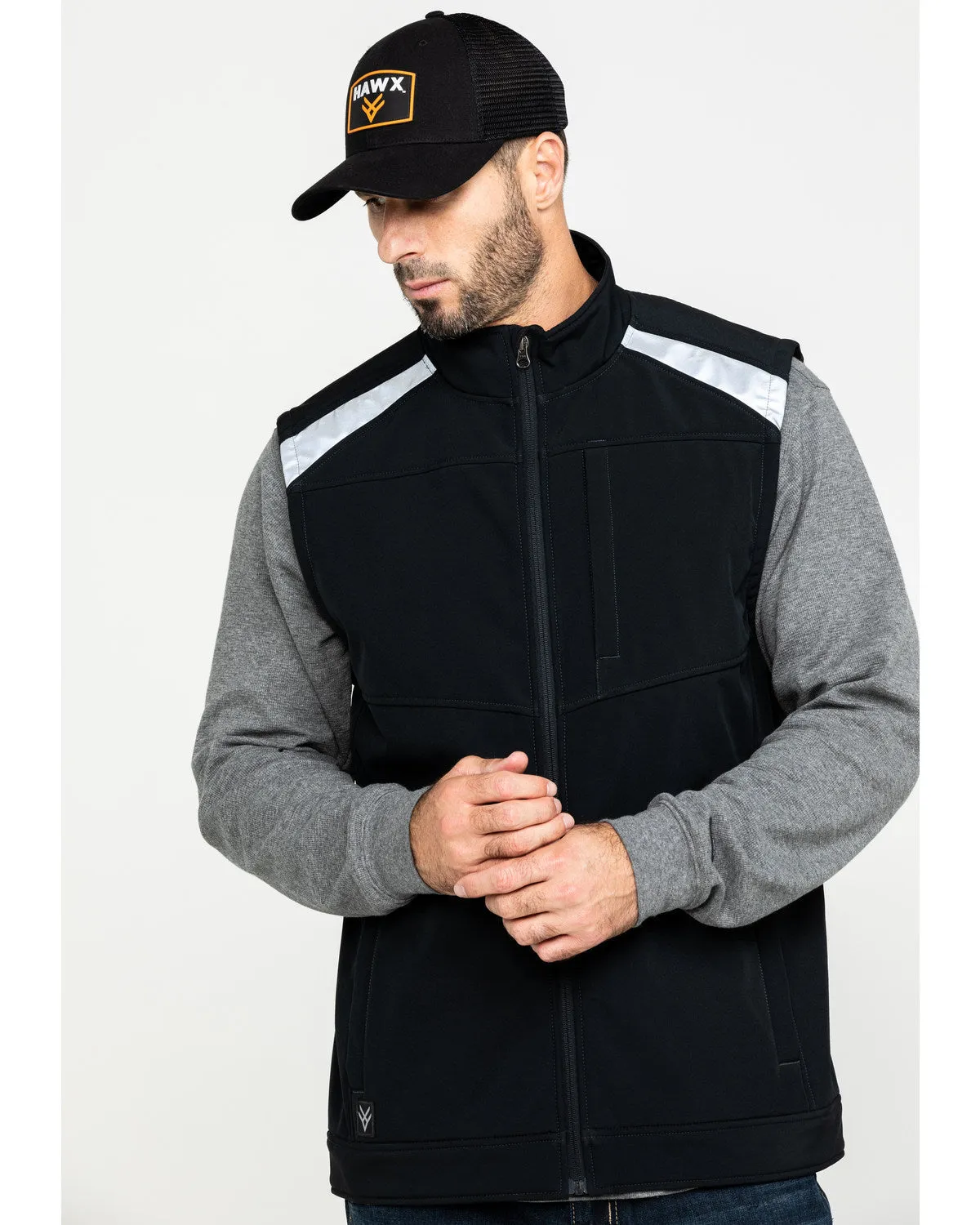 Men's Black Reflective Softshell Moto Work Vest - Tall
