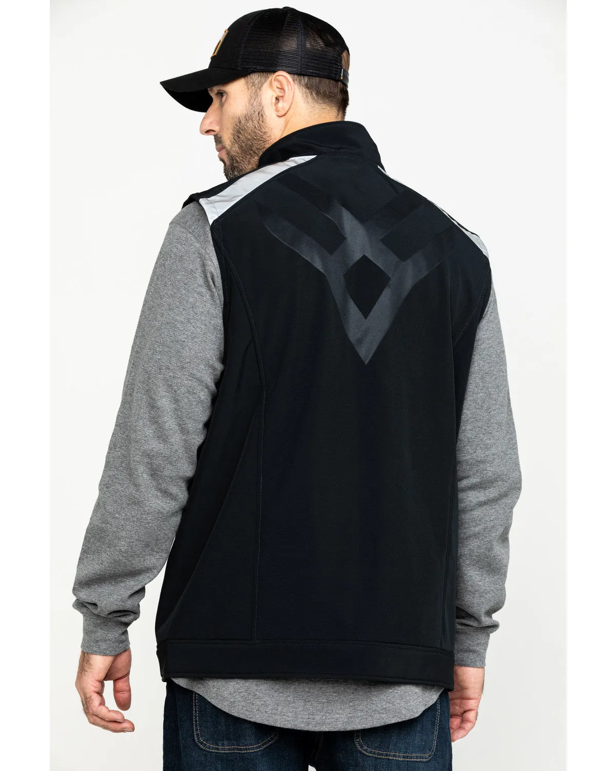 Men's Black Reflective Softshell Moto Work Vest - Tall