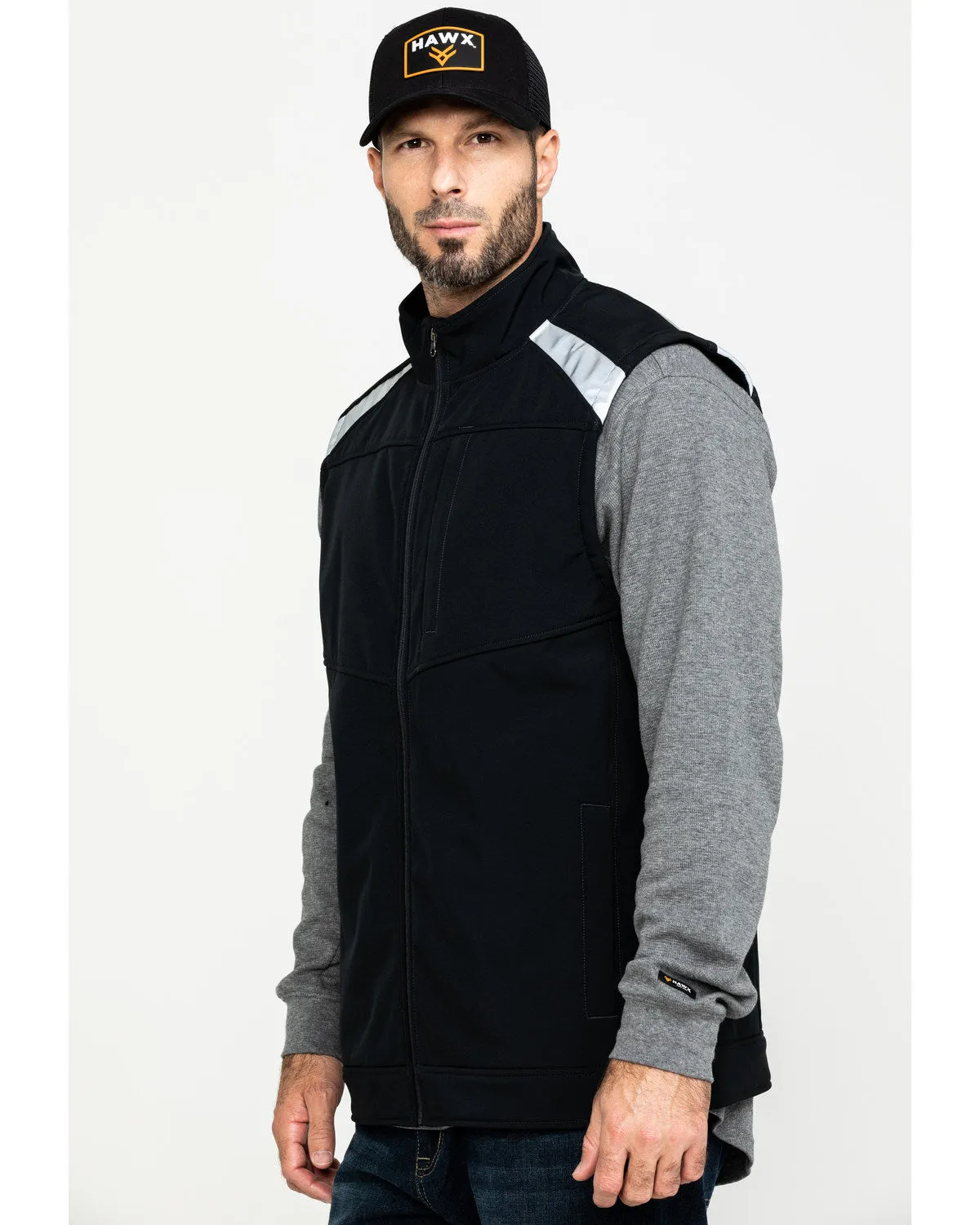 Men's Black Reflective Softshell Moto Work Vest - Tall