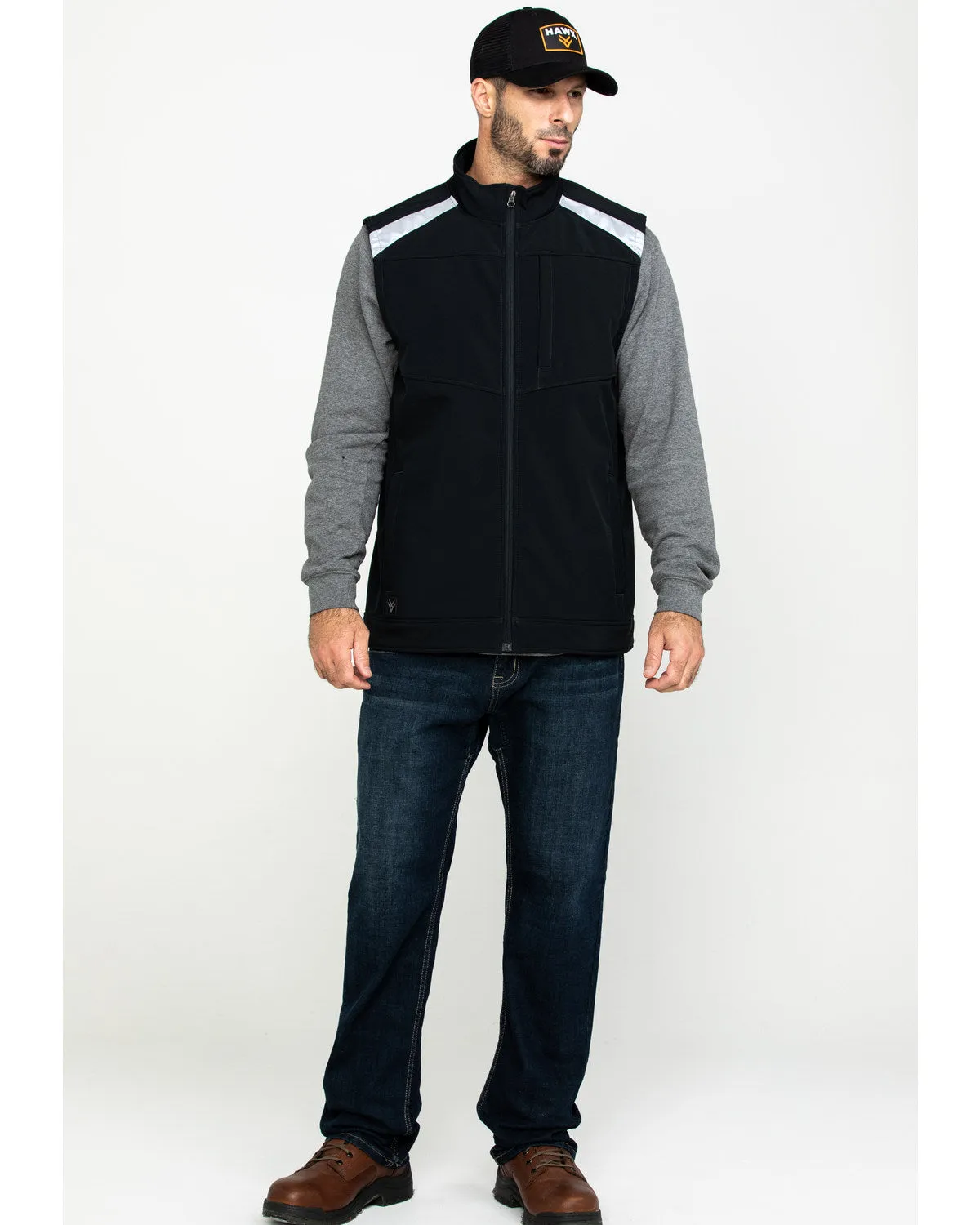 Men's Black Reflective Softshell Moto Work Vest - Tall