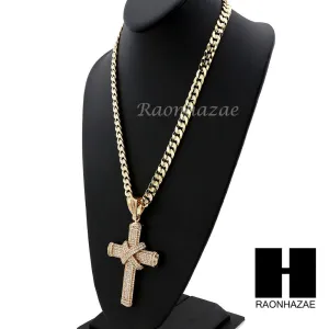 MENS LARGE CROSS PENDANT & DIAMOND CUT CUBAN LINK CHAIN NECKLACE N58
