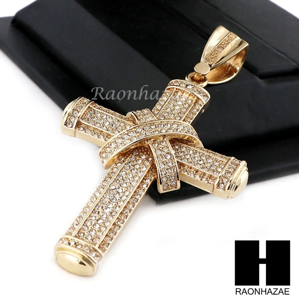 MENS LARGE CROSS PENDANT & DIAMOND CUT CUBAN LINK CHAIN NECKLACE N58
