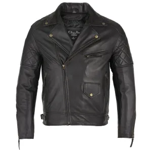 Mens Soltau Diamond Biker Style Black Leather Jacket