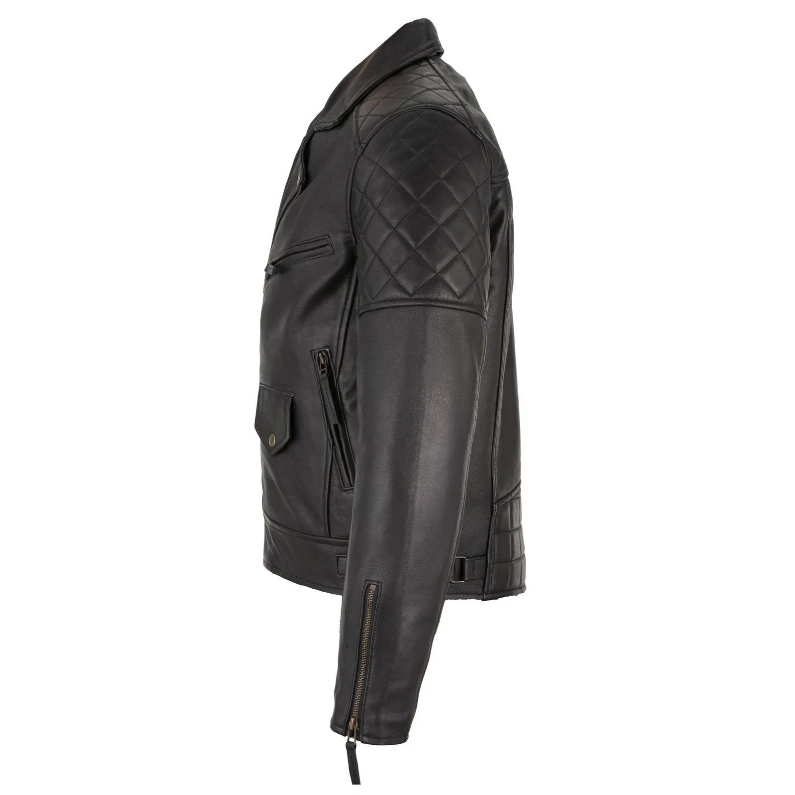 Mens Soltau Diamond Biker Style Black Leather Jacket