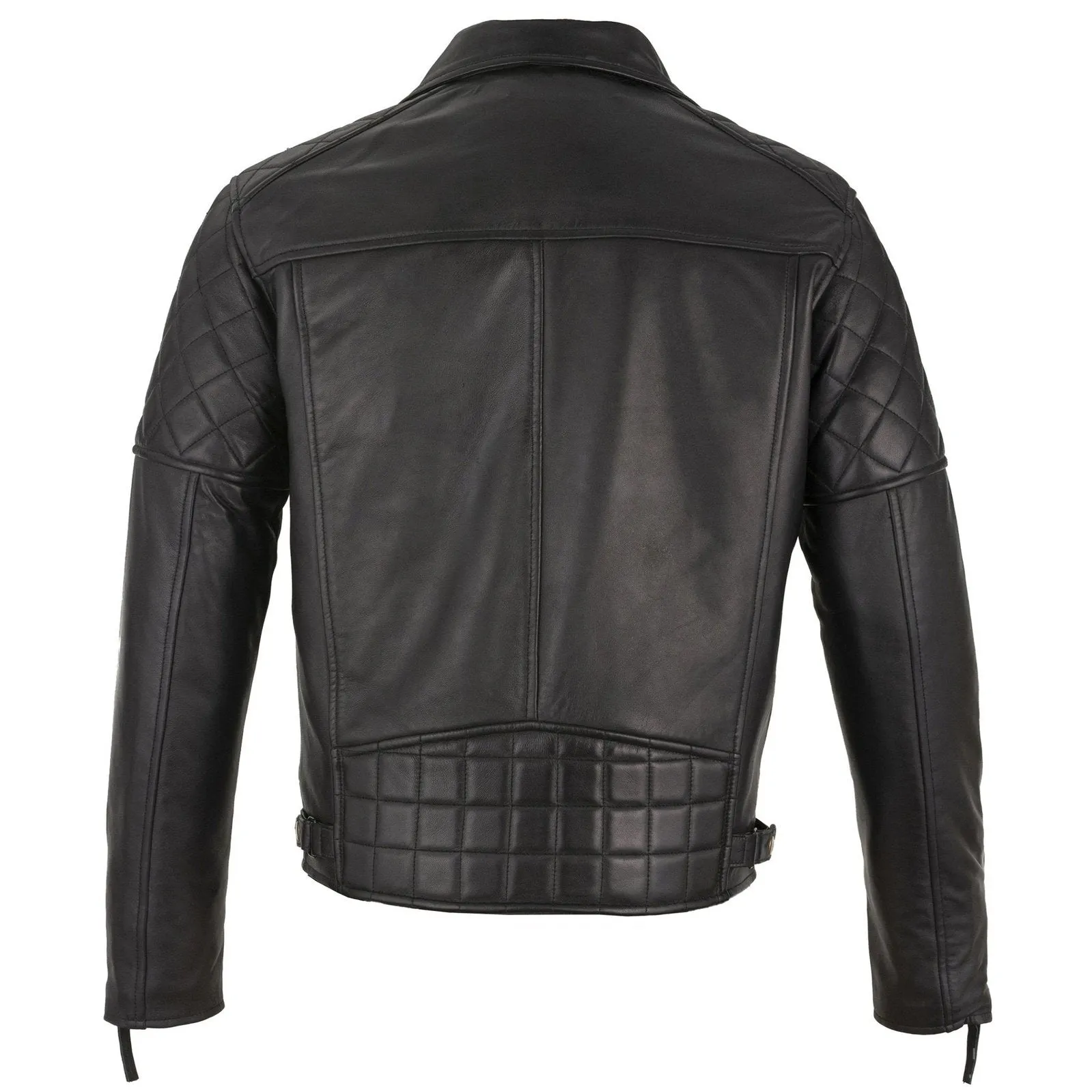 Mens Soltau Diamond Biker Style Black Leather Jacket