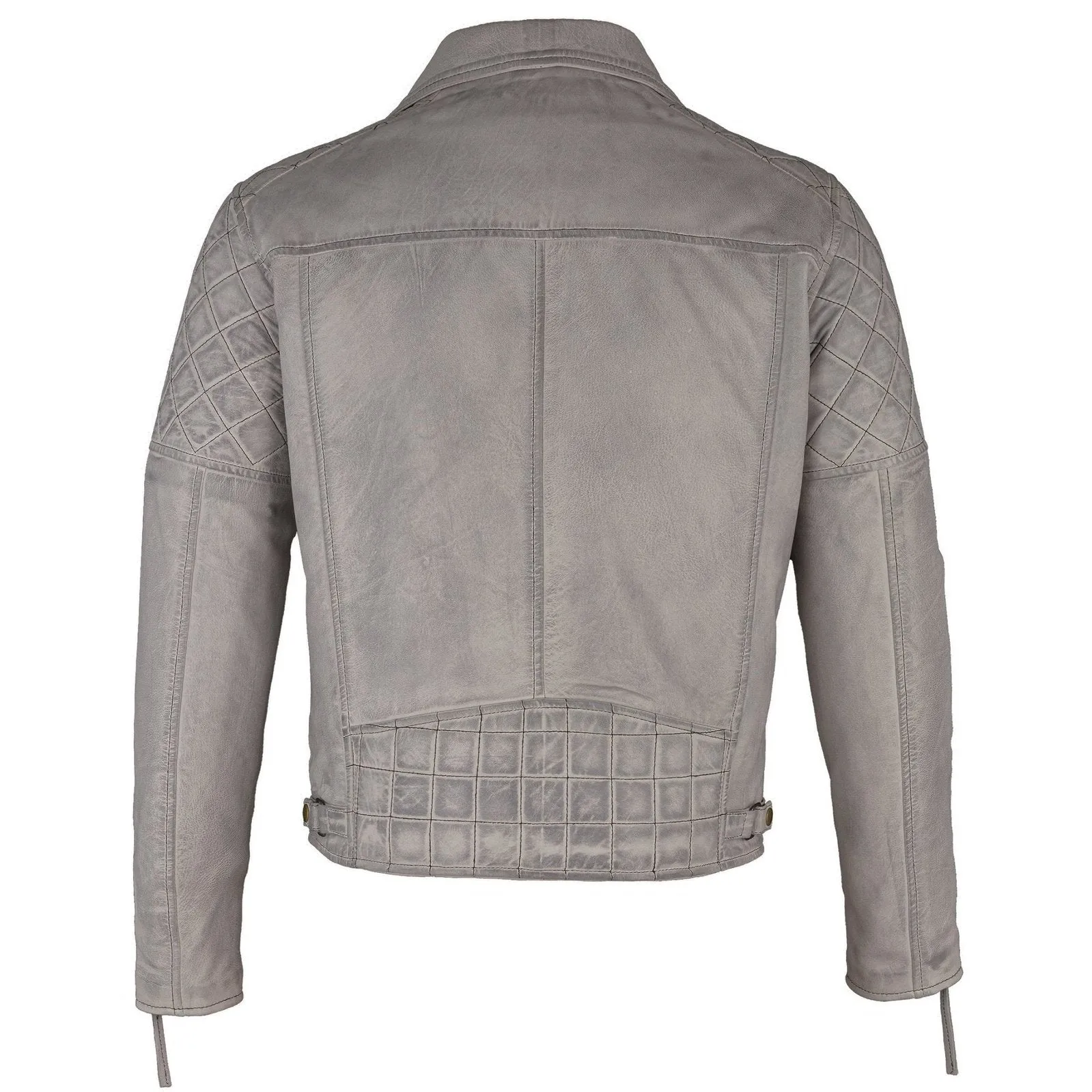 Mens Soltau Diamond Biker Style Grey Leather Jacket