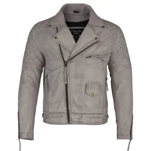 Mens Soltau Diamond Biker Style Grey Leather Jacket