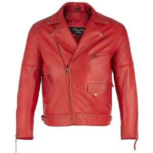 Mens Soltau Diamond Biker Style Red Leather Jacket