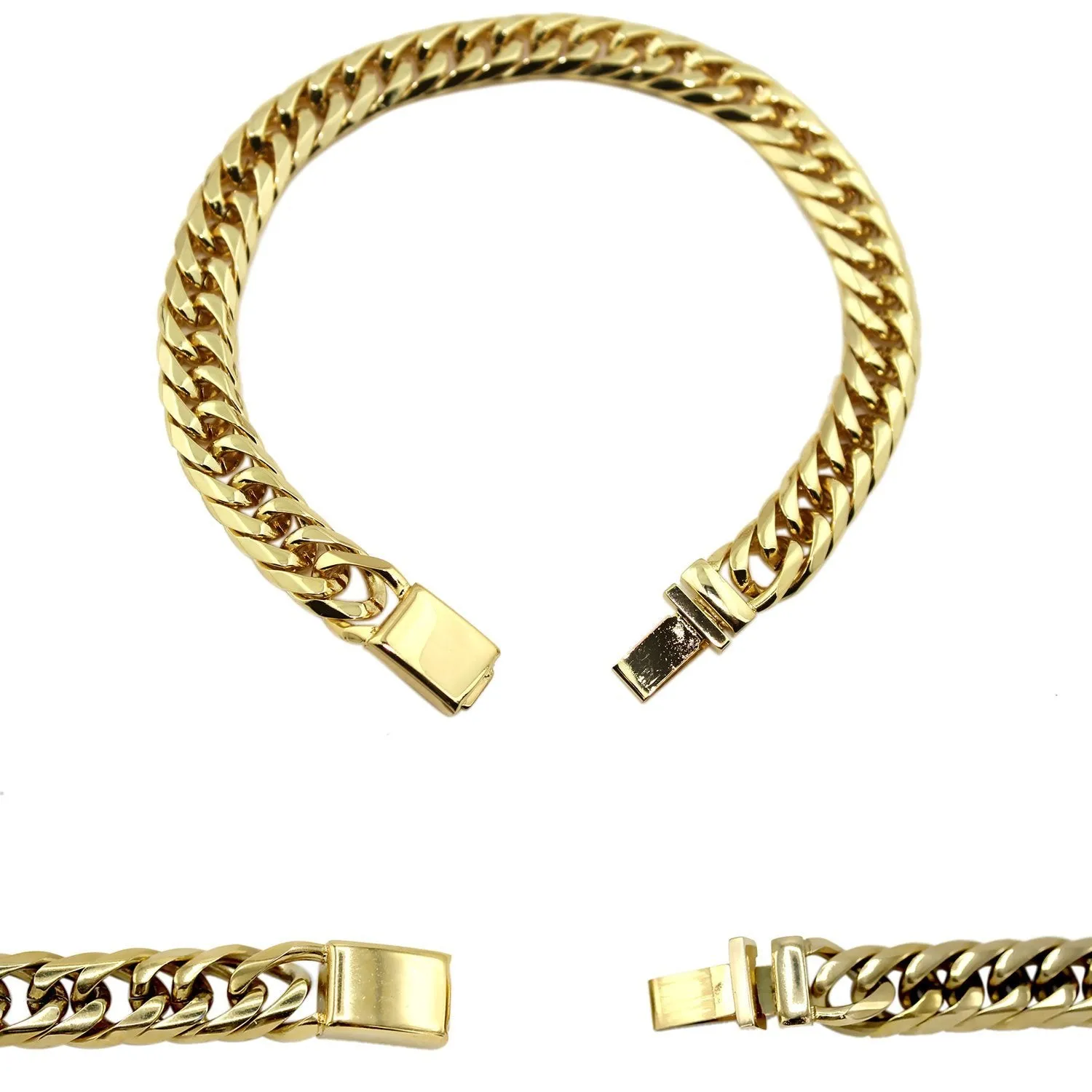 Miami Cuban Link Chain Bracelet 18K Gold Plated Stainless Steel Double Link Men Jewelry