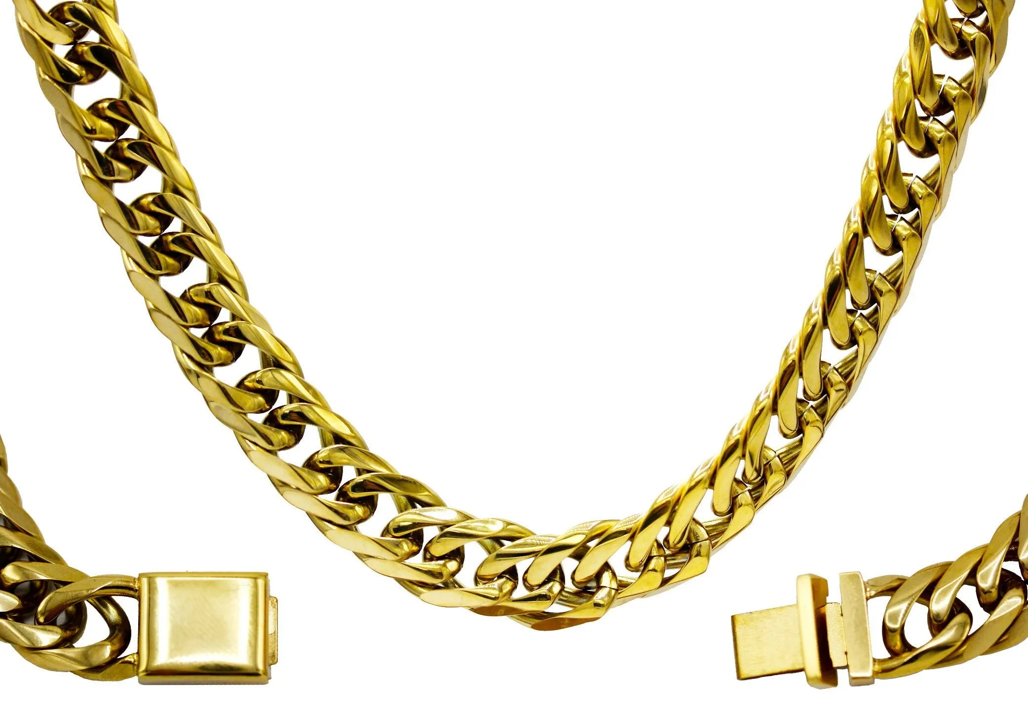 Miami Cuban Link Chain Bracelet 18K Gold Plated Stainless Steel Double Link Men Jewelry