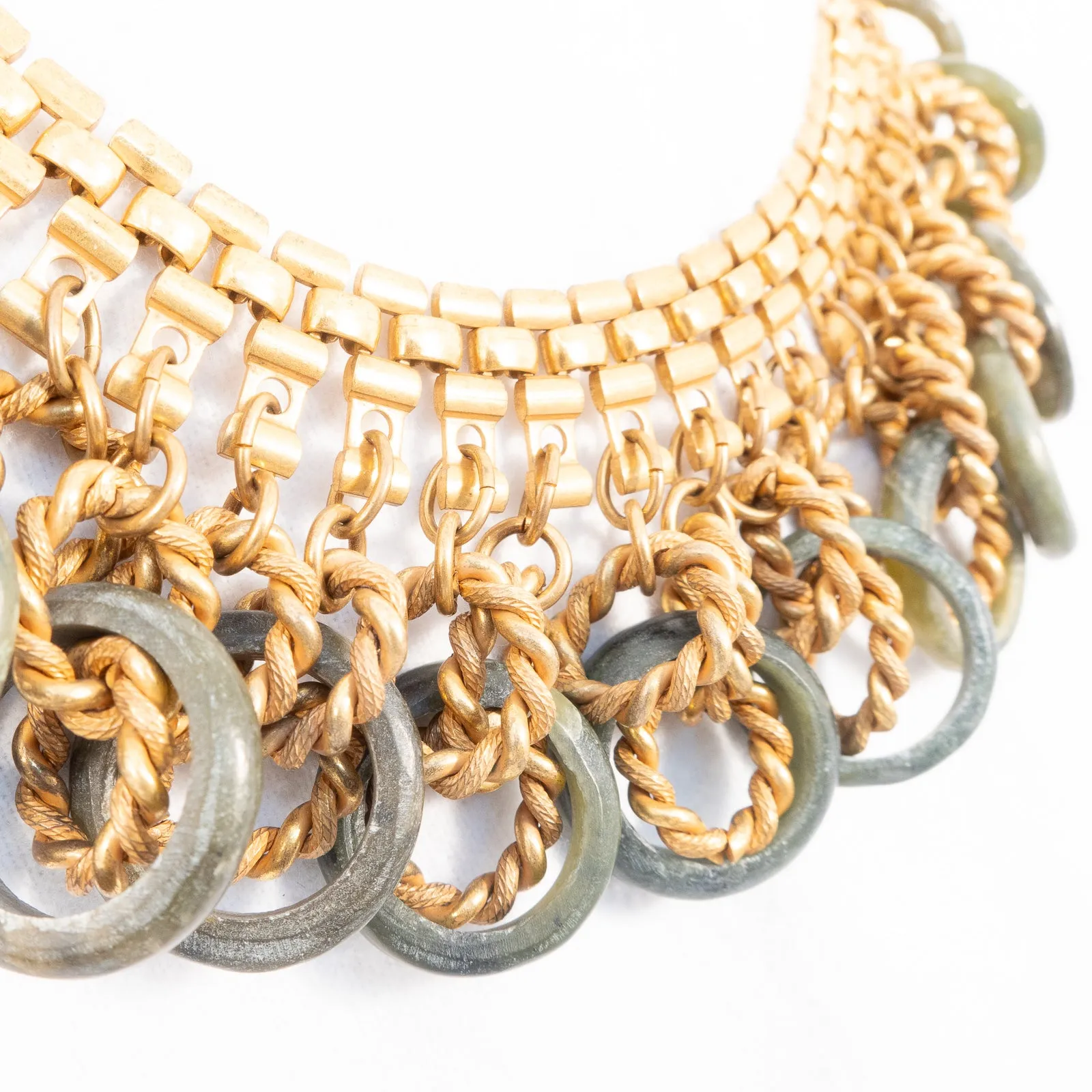 Miriam Haskell Green Stone Chain Link Fringe Necklace