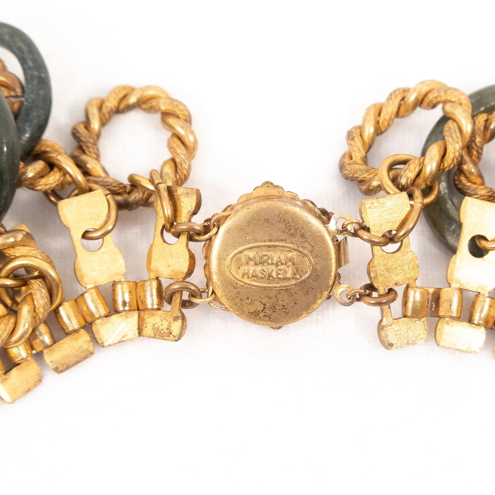 Miriam Haskell Green Stone Chain Link Fringe Necklace