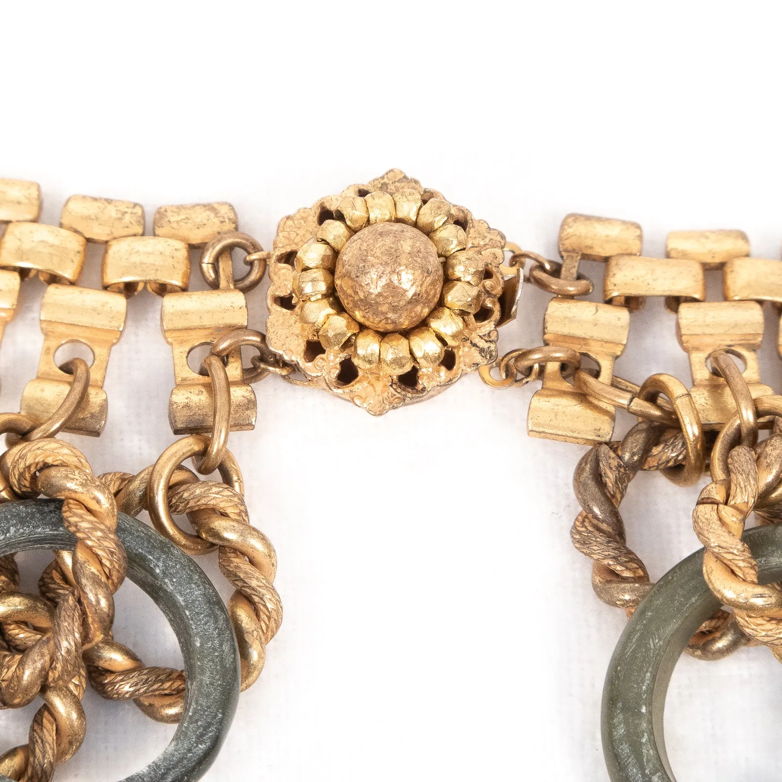 Miriam Haskell Green Stone Chain Link Fringe Necklace