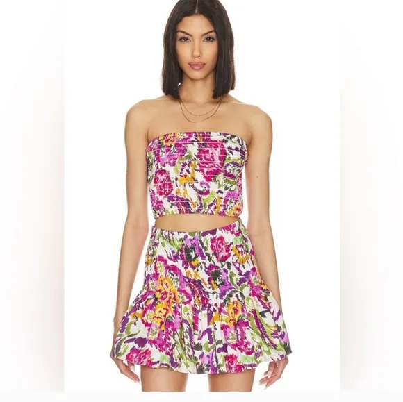 MISA LOS ANGELES Ina Convertible Mini Skirt/Top in Flora Splash. Size Small NWT