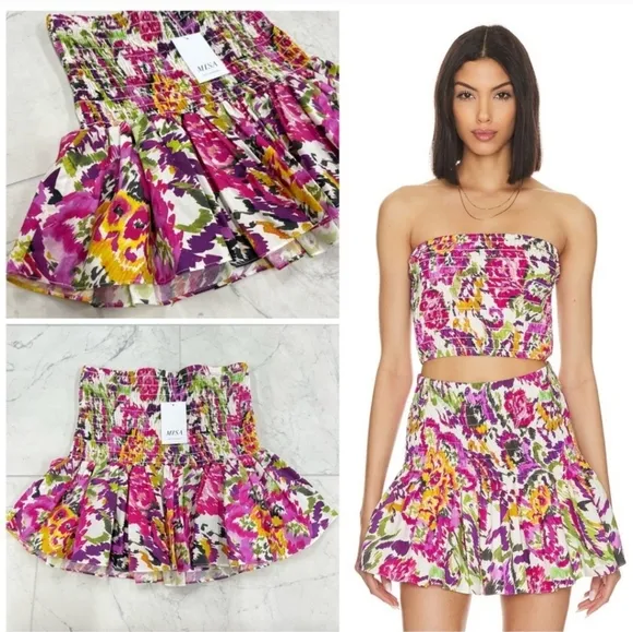 MISA LOS ANGELES Ina Convertible Mini Skirt/Top in Flora Splash. Size Small NWT