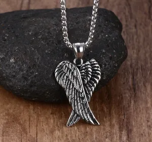 Mprainbow Men Necklaces Stainless Steel Gothic Vintage Double Angel Wings Pendant Collier Kolye Mens Fashion Biker Jewelry 24"