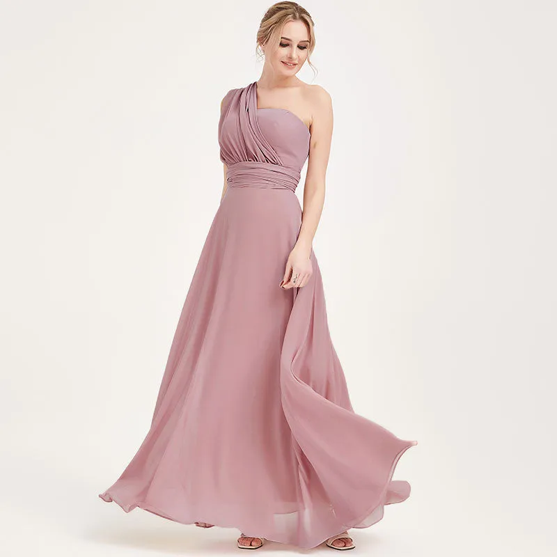 Mulberry Convertible Chiffon Bridesmaid Dress Wrap Floor Length Gown