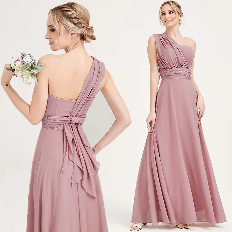 Mulberry Convertible Chiffon Bridesmaid Dress Wrap Floor Length Gown
