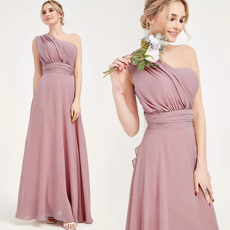 Mulberry Convertible Chiffon Bridesmaid Dress Wrap Floor Length Gown
