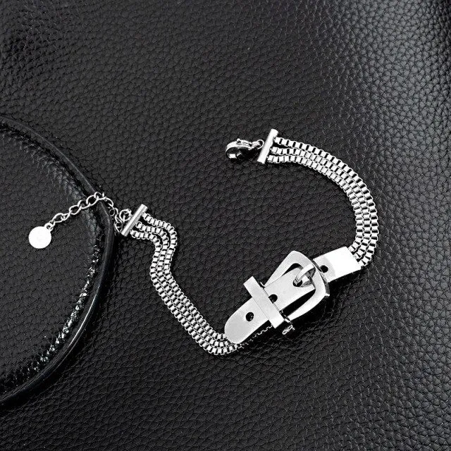 Multi-Layer Gold Belt Strap Bangle Bracelet Women Charm Jewelry