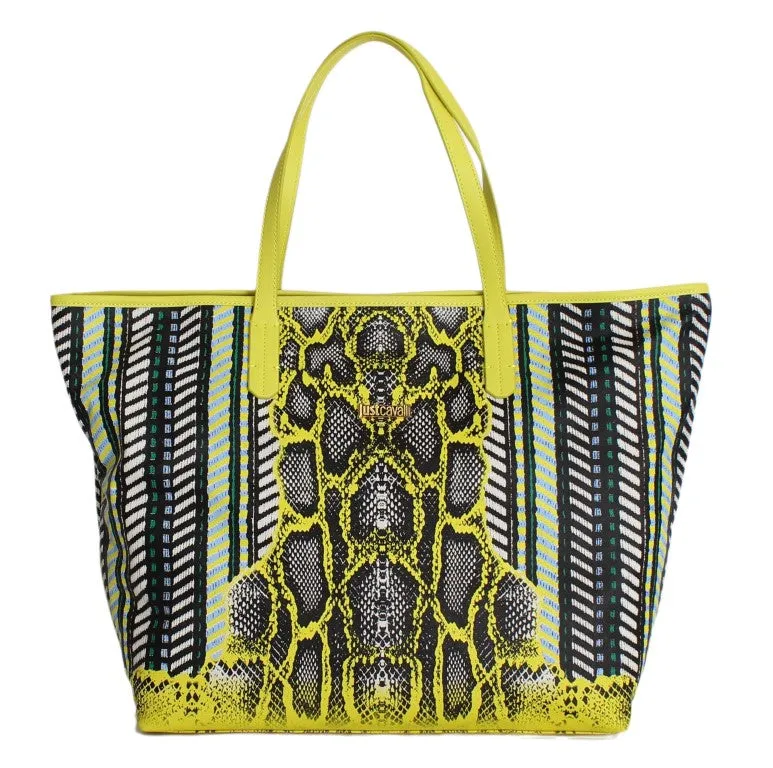 Multicolor Yellow Snakeprint Shopping Tote Bag