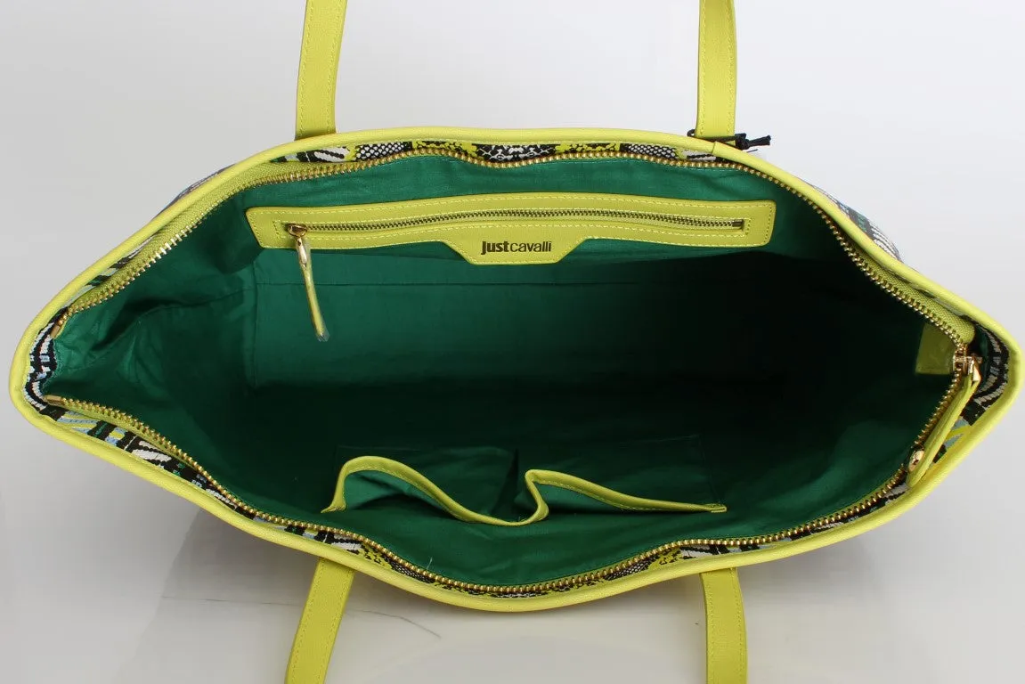 Multicolor Yellow Snakeprint Shopping Tote Bag