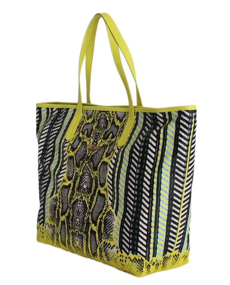 Multicolor Yellow Snakeprint Shopping Tote Bag