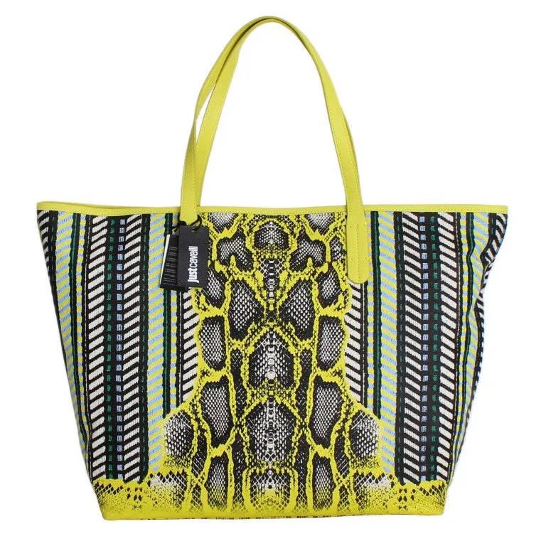 Multicolor Yellow Snakeprint Shopping Tote Bag