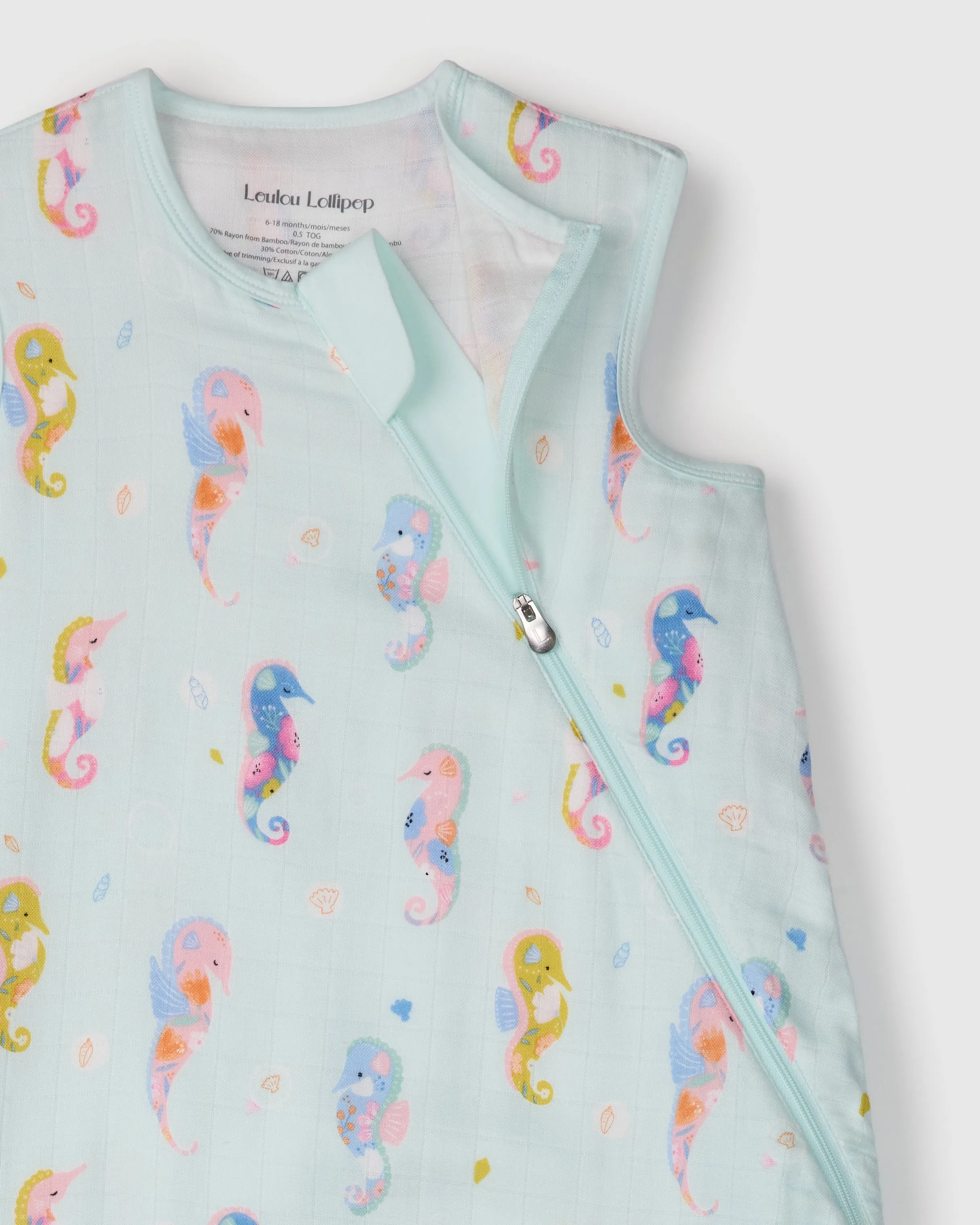 Muslin Lightweight Sleep Bag 0.5 TOG - Painterly Seahorses