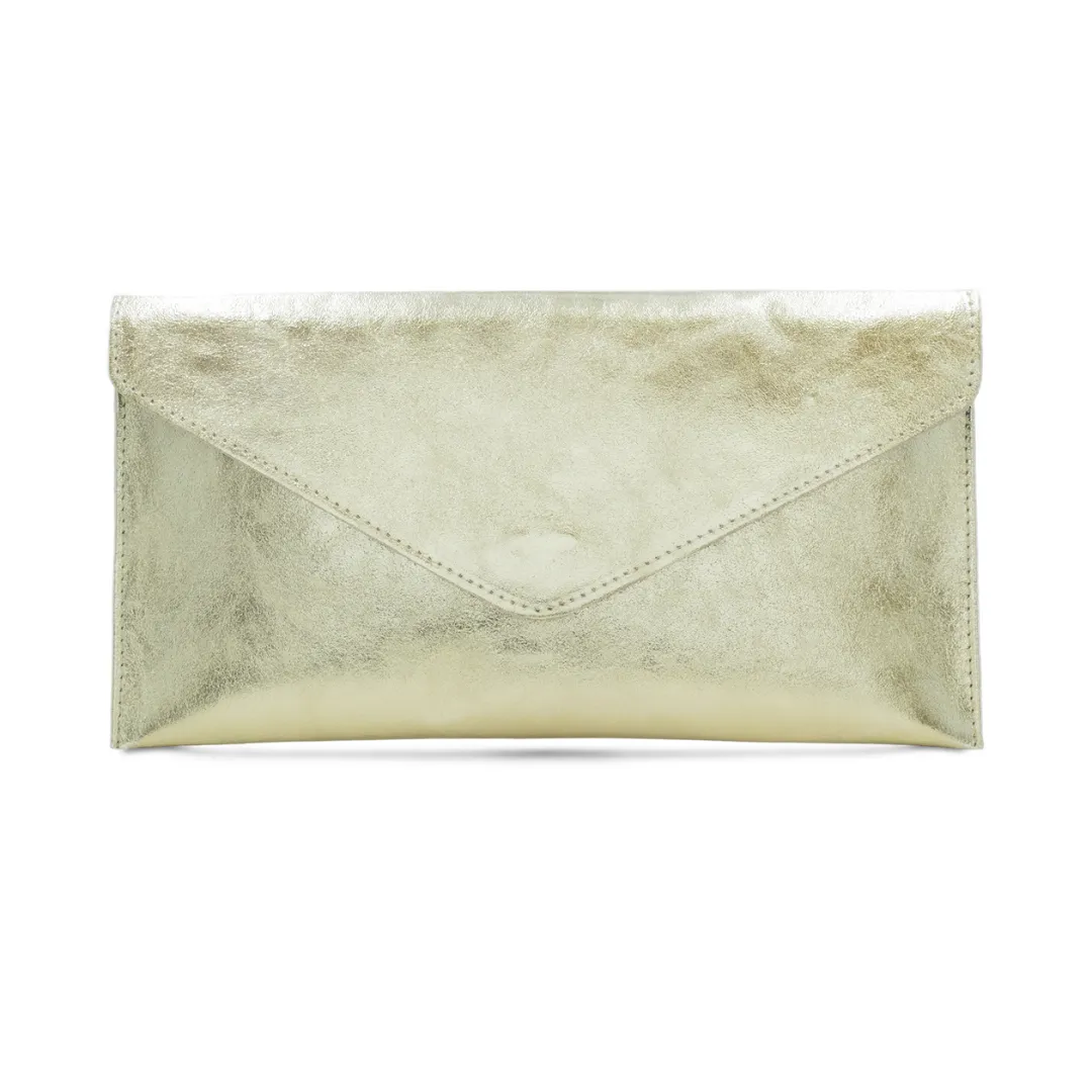 Navy Metallic Leather Clutch Bag
