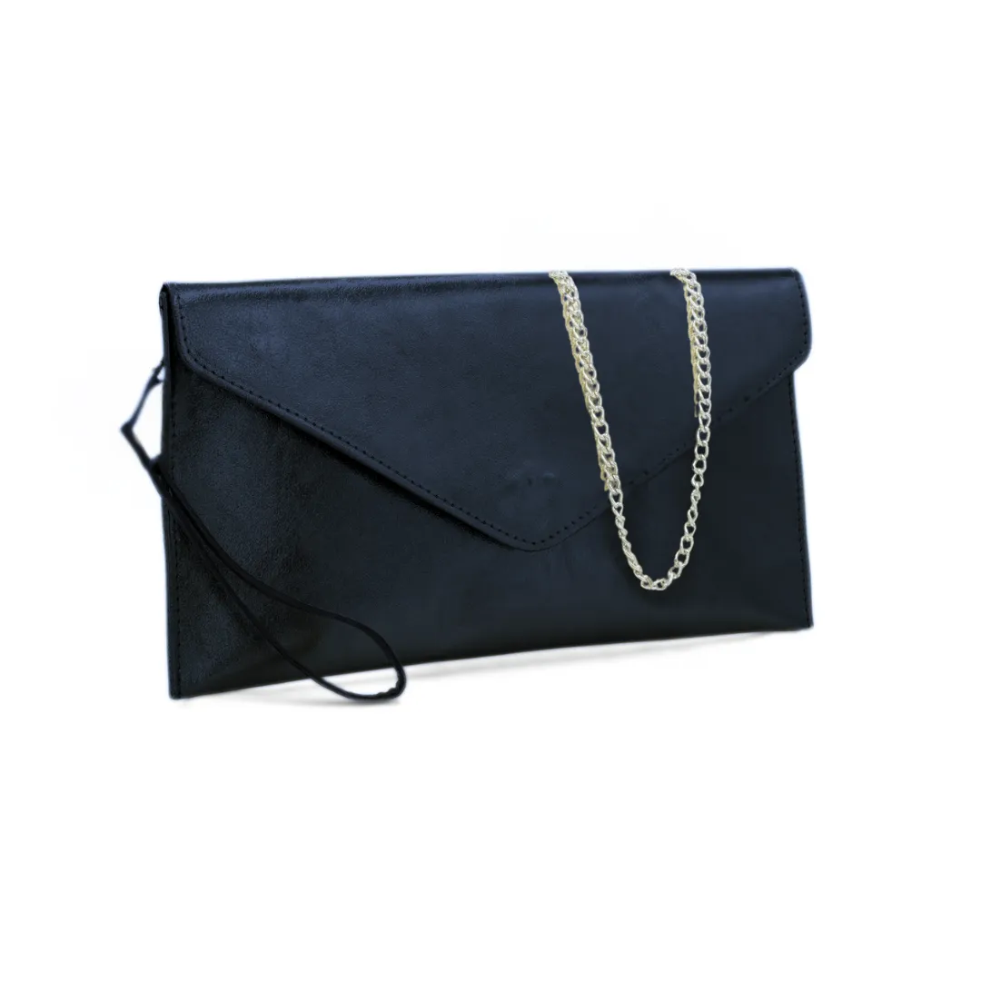 Navy Metallic Leather Clutch Bag