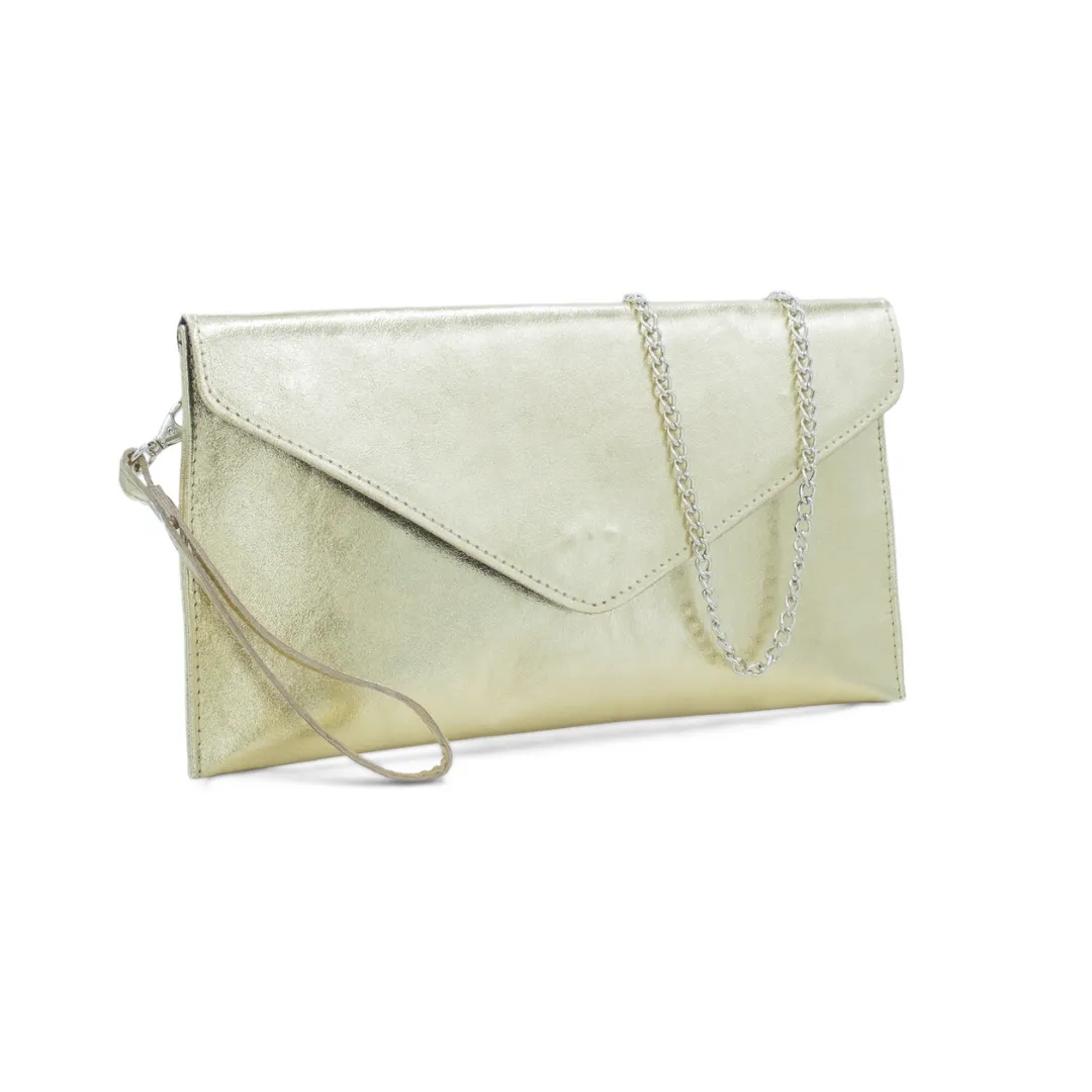 Navy Metallic Leather Clutch Bag
