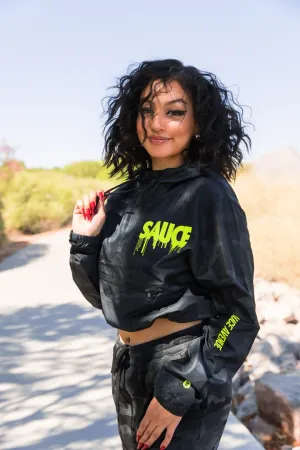 Neon Yellow Sauce | Black Camo Crop-Zip Windbreaker