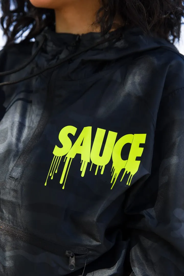 Neon Yellow Sauce | Black Camo Crop-Zip Windbreaker