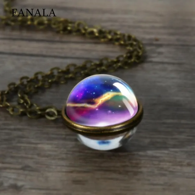 New Fashion Double-sided Glass Ball Charm Jewelry Necklace