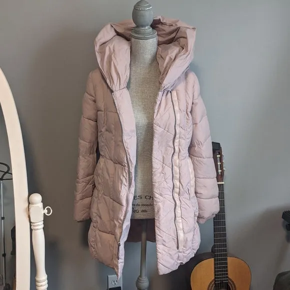 New Women's 3/4 Length french connection pillow collar puffer Jacket in Blush Pink, Sz XL! Retails $347 