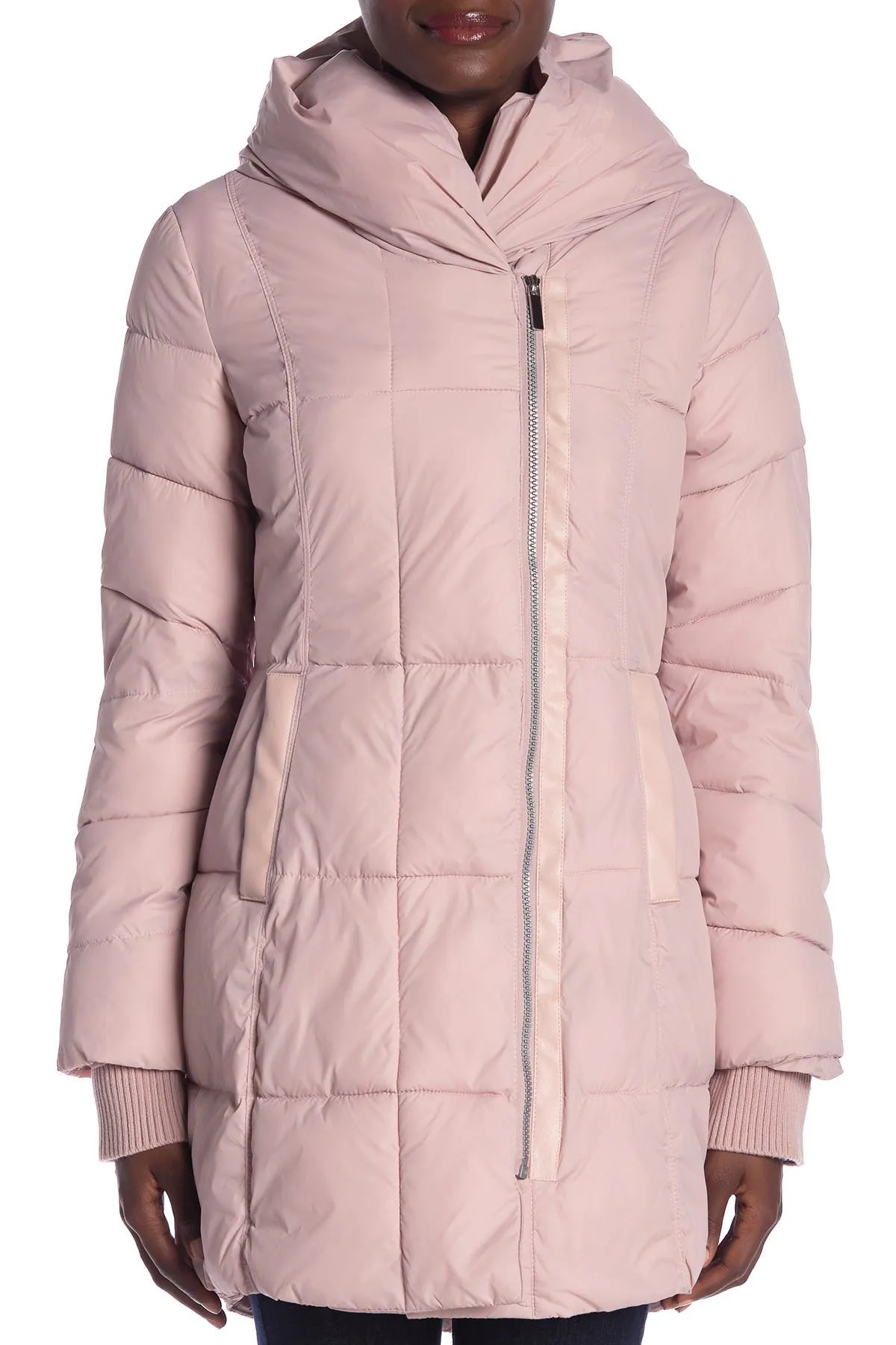 New Women's 3/4 Length french connection pillow collar puffer Jacket in Blush Pink, Sz XL! Retails $347 