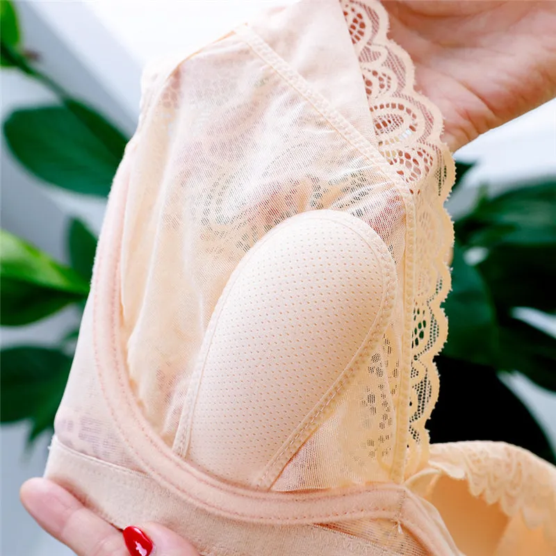 Nude--Plus Size Lace Breathable Lightly Lined Push Up Wide Shoulder Bras