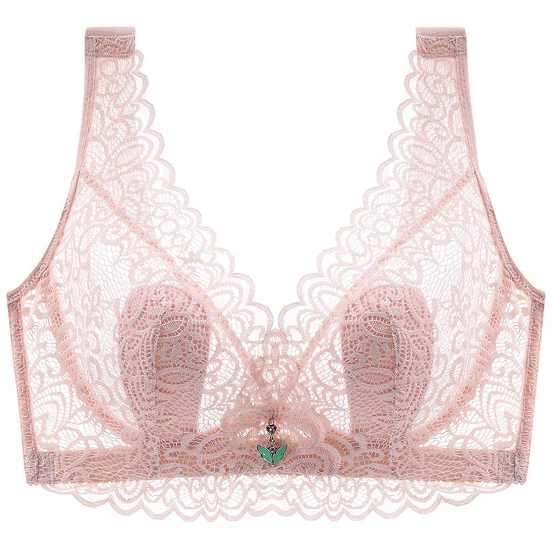 Nude--Plus Size Lace Breathable Lightly Lined Push Up Wide Shoulder Bras