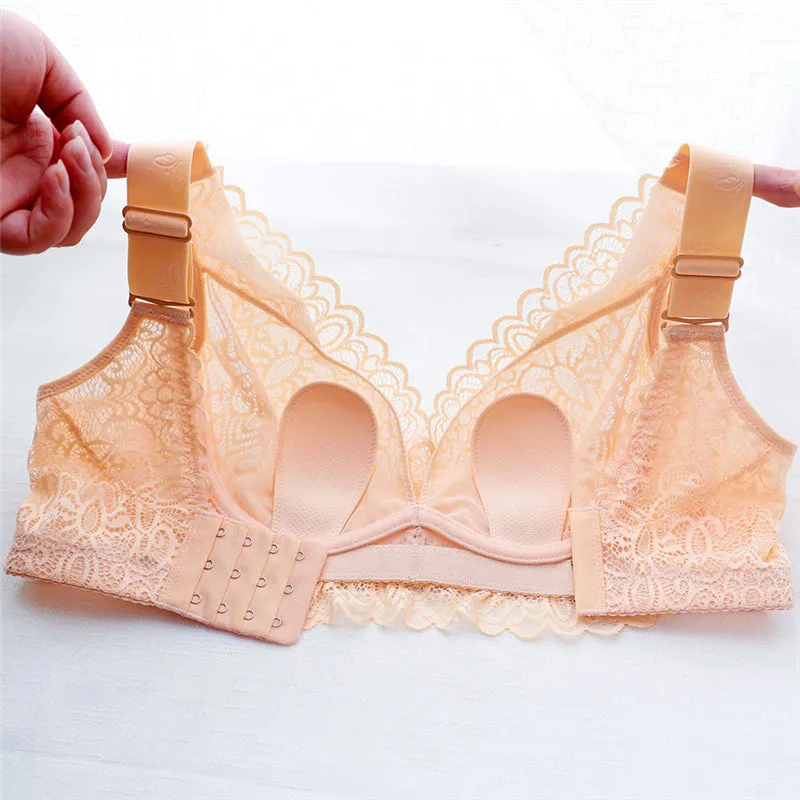 Nude--Plus Size Lace Breathable Lightly Lined Push Up Wide Shoulder Bras