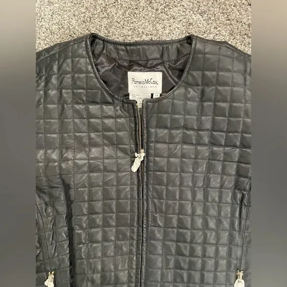NWOT Pamela McCoy black quilted leather jacket. Size 2x.
