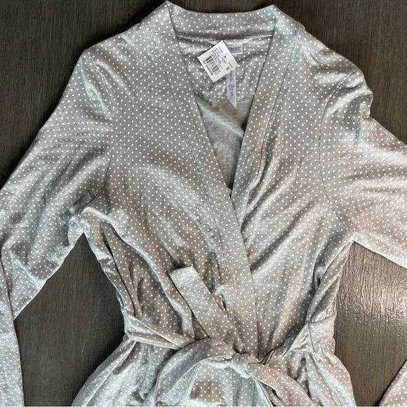 NWT A Pea In The Pod Robe Light Grey White Polka Dots