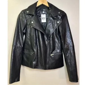NWT Kut from the Kloth Quinn Faux Leather Moto Jacket Quilted Shoulder Detail