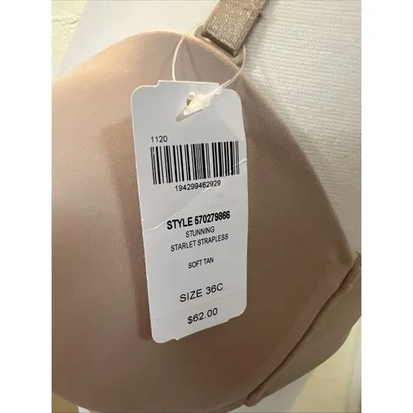 NWT Soma Stunning Starlet Strapless Bra In Soft Tan 36C Underwire Padded