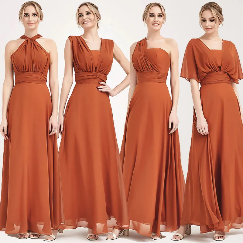 Olive Convertible Chiffon Bridesmaid Dress Wrap Floor Length Gown