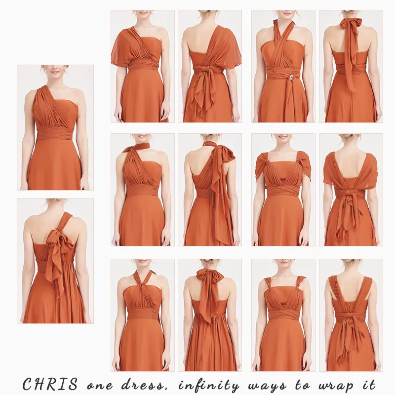 Olive Convertible Chiffon Bridesmaid Dress Wrap Floor Length Gown
