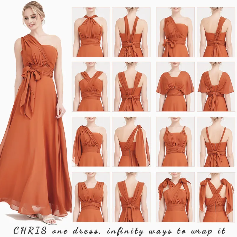 Olive Convertible Chiffon Bridesmaid Dress Wrap Floor Length Gown